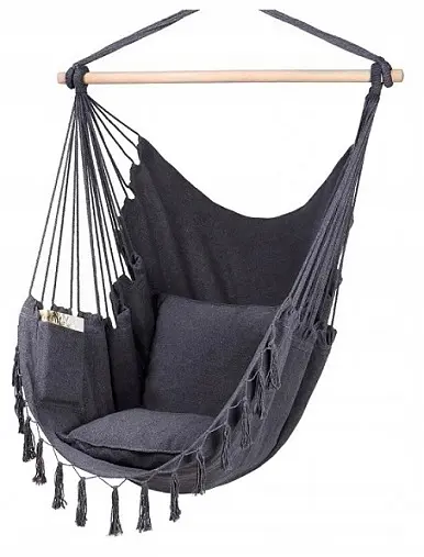 Підвісне крісло гамак бразильський Kinderkraft Boho 100 см + 2 подушки Dark Grey - фото 2