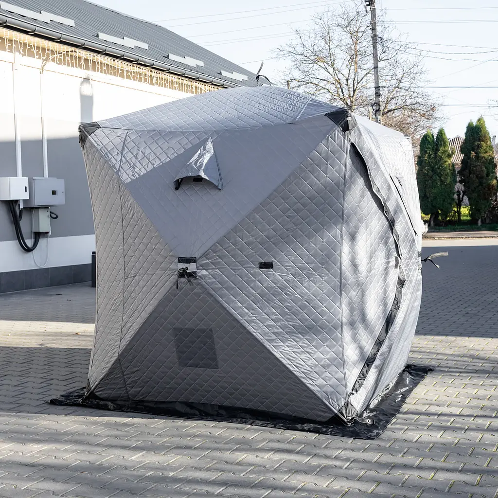 Палатка зимняя утепленная "Куб" (3-местная 210х210х210), Зимняя палатка для рыбака туризма кемпинга и путешествий серый Lugi LU-BD18G - фото 8