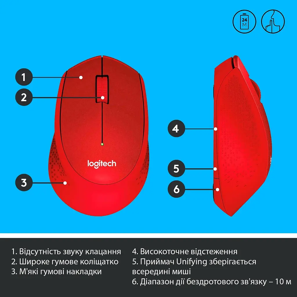 Бездротова миша Logitech M330 Silent Plus Red (910-004911) - фото 6
