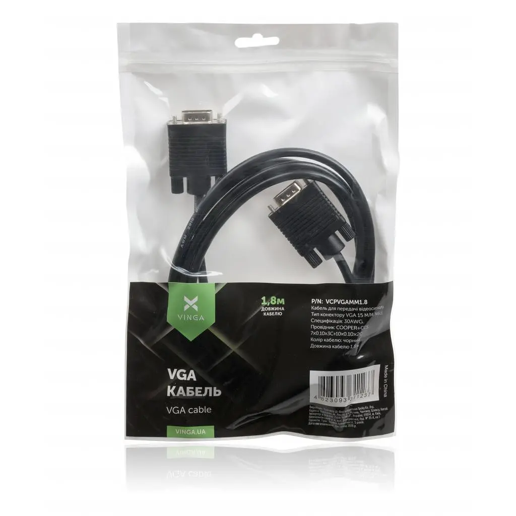 Кабель мультимедійний VGA M to VGA M 1.8m Vinga (VCPVGAMM1.8) - фото 4