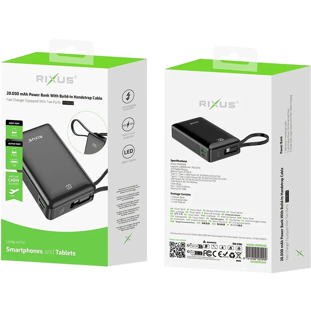 Зовнішній акумулятор Rixus RXPB02B 20000mAh 22.5W Black (A00004674) [172724] - фото 5