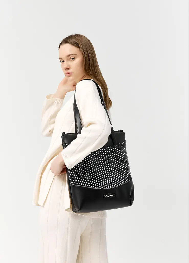 Жіноча сумка Sambag Shoper NOVA чорна з принтом "Dots" 34 х 30 х 7 см (93140301) - фото 2