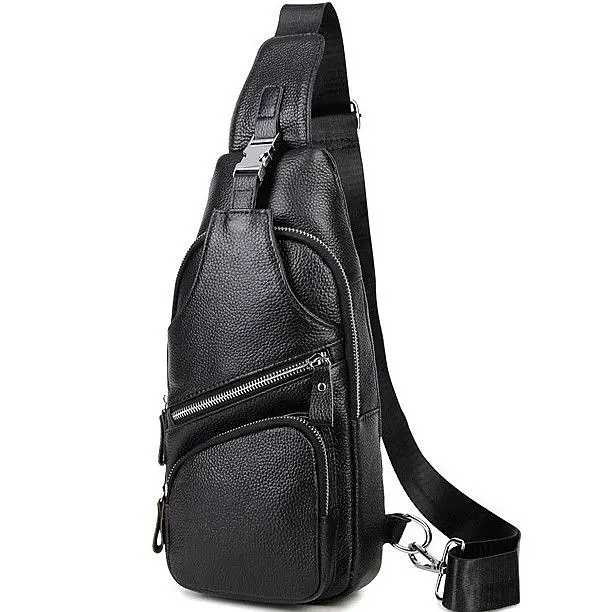 Сумка-слінг чоловіча на плече 17х32х7 шкіряна для міста TIDING BAG MK16094 чорна 17 см