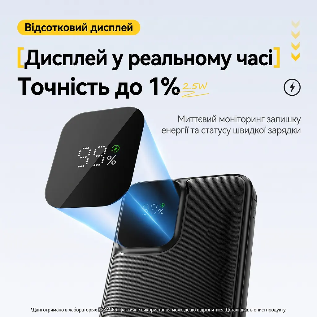 Повербанк Essager ES-D023 20000 mAh 22.5W з вбудованими кабелями USB-C та Lightning, чорний - фото 13
