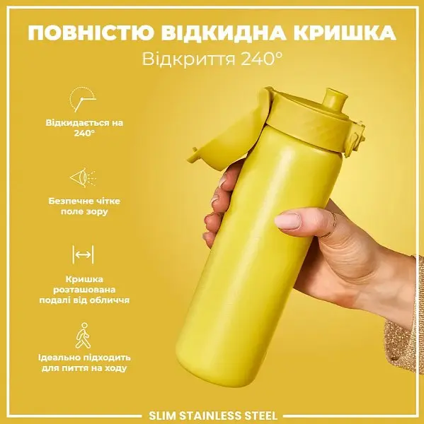 Бутылка для воды ION8 металлическая 600 мл Stainless Steel Yellow (I8SS600YEL) - фото 3