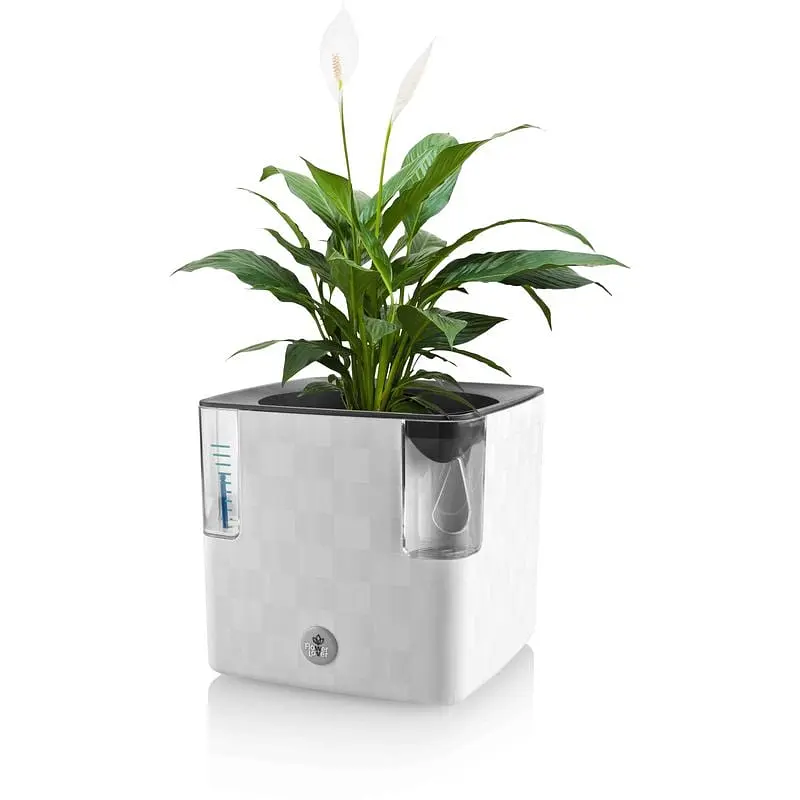 Кашпо Plastkon Cobble Flower Lover с системой автополива 14x14x14 см белое - фото 2
