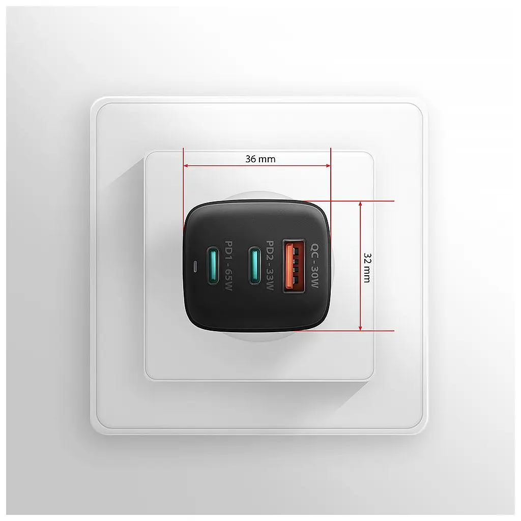 Зарядний пристрій AXAGON 1xUSB + 2xUSB-C 65W QC4+ PD3.0 PPS black (ACU-DPQ65) - фото 10