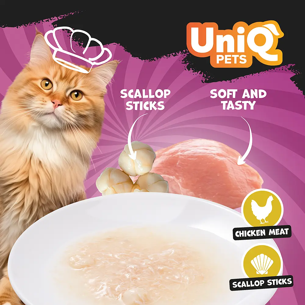 Суп для кішок UNIQ PETS CAT WET FOOD YUMMY SOUP з курячими шматочками та паличками з гребінців, 60 г - фото 4