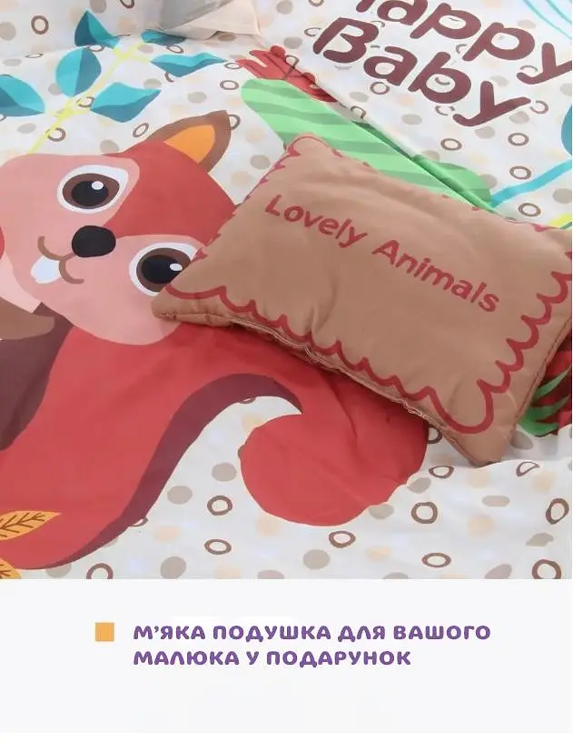 Розвиваючий килимок для дітей Colombokid (немовлят) з дугами, підвісками та музикою. Подушка в подарунок. Для новороджених малюків (2in1-Kovrik-1) - фото 8