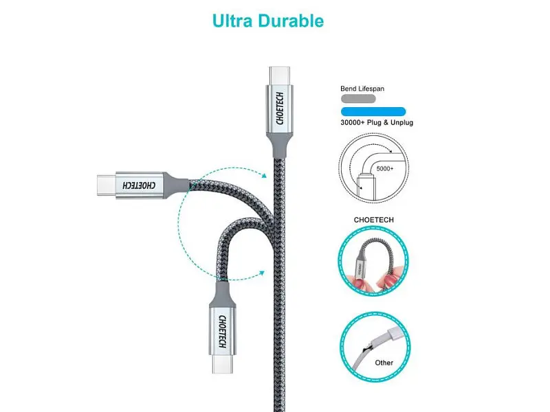 Кабель USB Type-C Choetech USB Type-C to USB Type-C 1.8m Black (XCC-1002) - фото 2