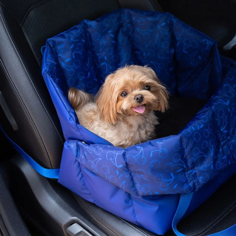 Сумка-переноска для кошек и собак Barksi в автомобиль размер L 38х30х39 см вишня синяя - фото 6