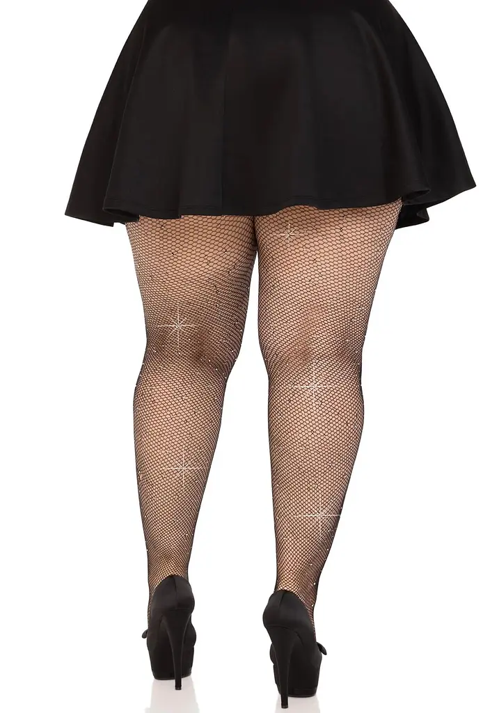Колготки Leg Avenue Rhinestone micro net tights Plus size Black, дрібна сітка, стрази - фото 4