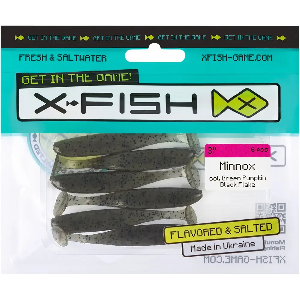 Силікон X-Fish Minnox 3" Green Pumpkin Black Flake (6шт/уп) - фото 2