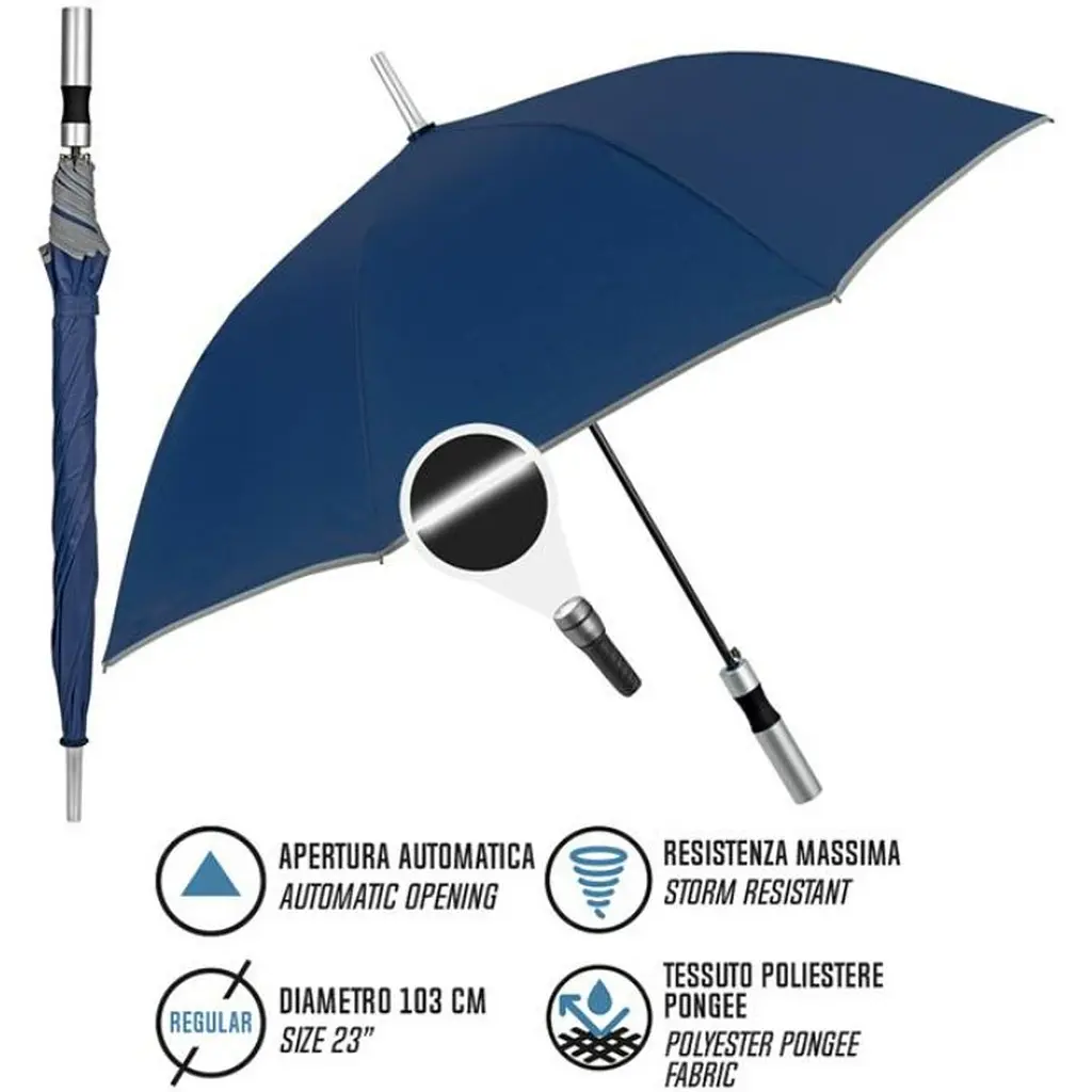 Зонтик-трость Perletti Reflecting с системой антиветер темно-синий (P96014-02) - фото 7