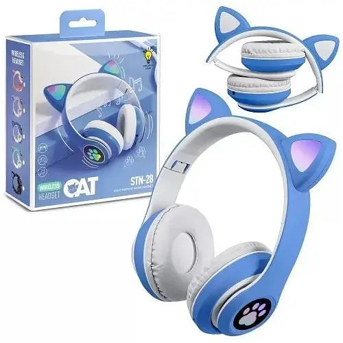 Наушники беспроводные Cat ear STN-28 Rainbow LED с ушкам голубые STN-28-blue - фото 5