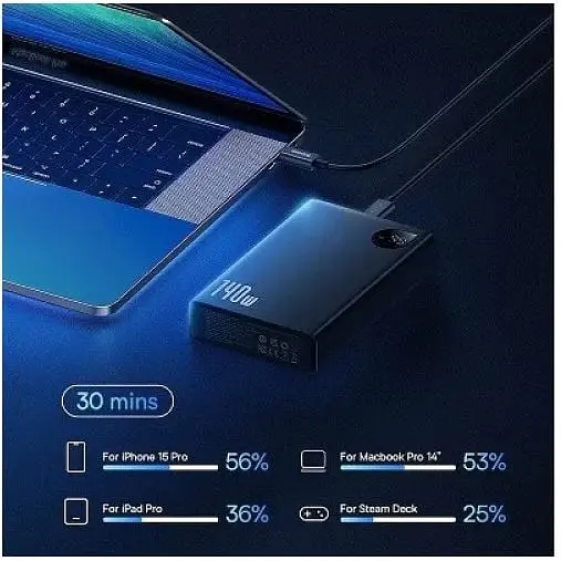 Портативная батарея Baseus Adaman Digital Display 140 W 24000mAh черная P10021508113-00 - фото 5