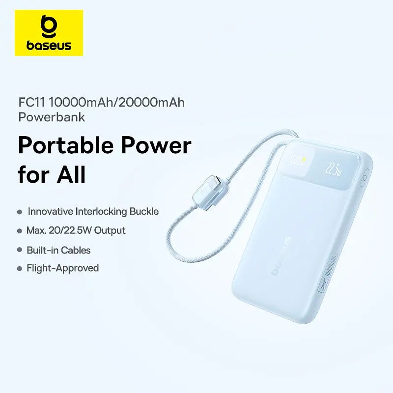 Зовнішній акумулятор Baseus EnerFill FC11 Digital Display Power Bank with Dual Built-in Cables 10000mAh 22.5W Cosmic Black (E0027R04) - фото 7