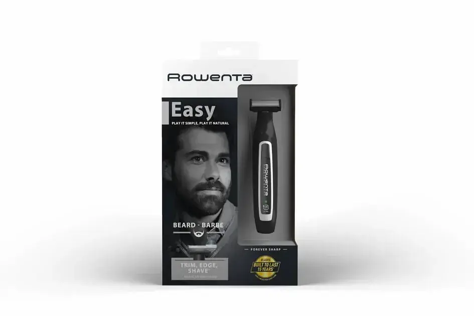 Rowenta Тример Forever Sharp, для бороди і вусів, мережа+акум., роторний мотор, насадок-3, сталь, чорний - фото 8