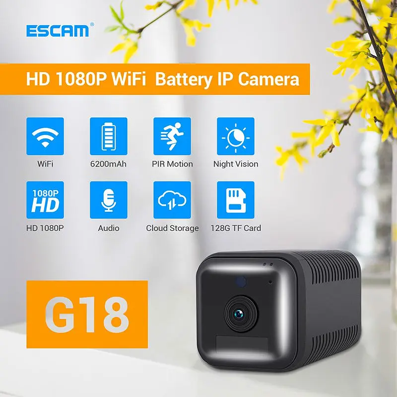 Міні камера wifi бездротова з великим акумулятором 6200 мАг ESCAM G18, FullHD 1080P, датчик руху (100729) - фото 3