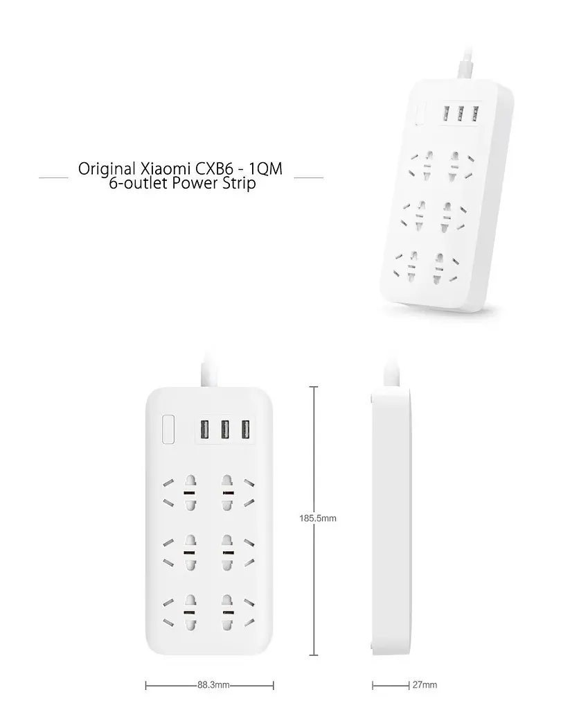 Сетевой фильтр удлинитель Xiaomi 6 розеток + 3 USB порта 1.8 m Mi Power Strip - фото 5