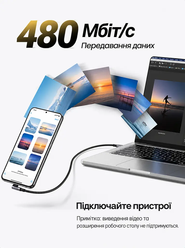Кабель UGREEN US334 USB-C - USB-C кутовий 90° PD 100 Вт 2 м космічний сірий (70645) - фото 4