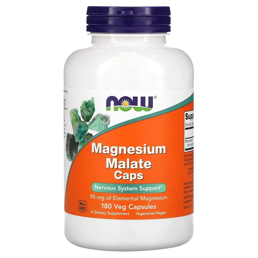 Вітаміни та мінерали NOW Magnesium Malate, 180 вегакапсул