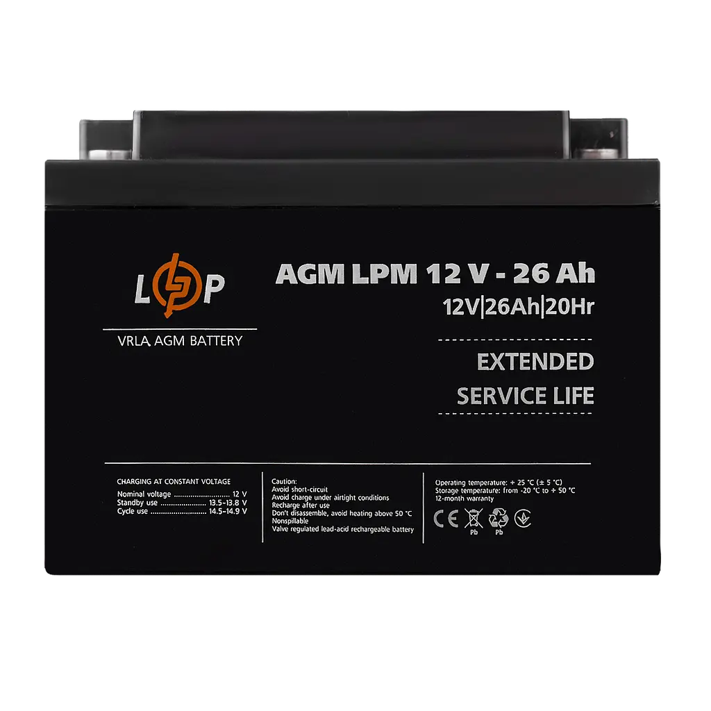 Аккумулятор AGM LPM 12V-26 Ah под болт М5 - фото 3