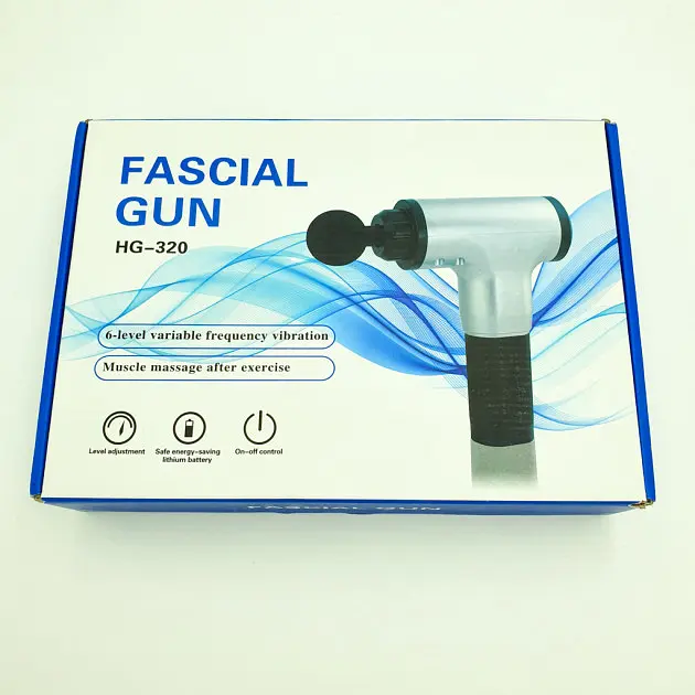 Портативний масажер для тіла 4 насадки Fascial Gun KH-320 Синій (VD194849299) - фото 6