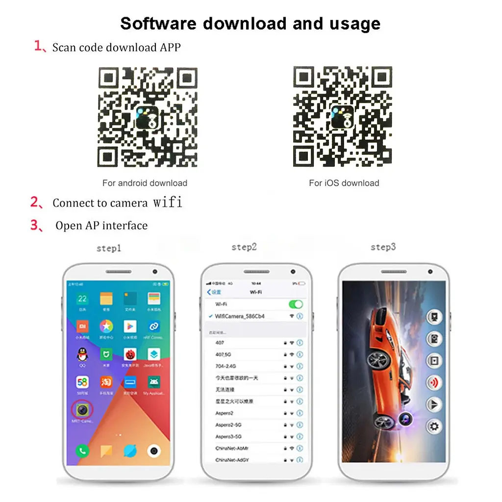 Камера заднього виду WiFi Mini HD, бездротова, для авто, з розміткою, кут огляду 150°, нічний режим, захист IP67 - фото 9