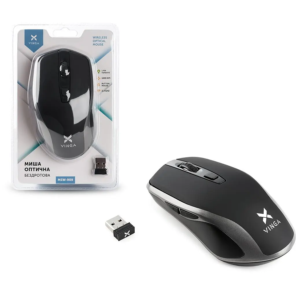 Мишка Vinga MSW-909 Silent black-grey - фото 2