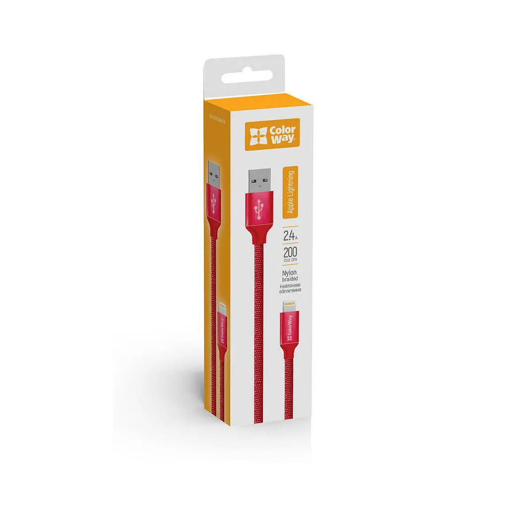 Дата кабель USB 2.0 AM to Lightning 2.0m red ColorWay (CW-CBUL007-RD) - фото 4