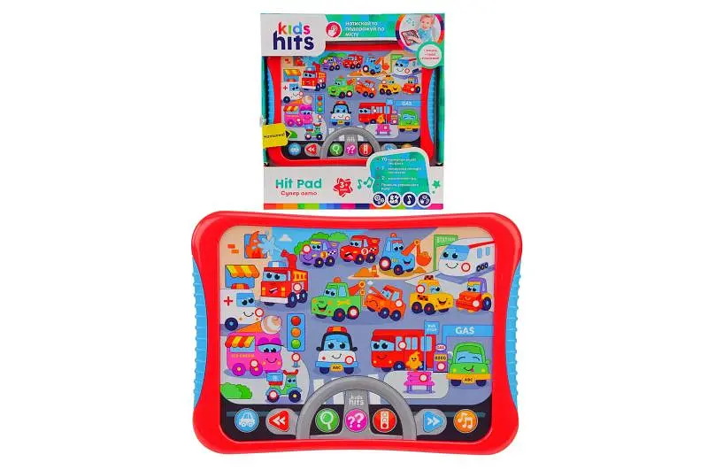 Планшет Kids Hits KH01/008 "Супер авто" на батарейках, назви, звуки авто, правила дорожнього руху, гра, запити, р-р 23,8*17*2см, короб.25*27*4см