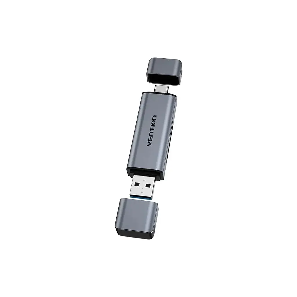 Считыватель флеш-карт Vention USB 3.0 AM/USB-C to SD+TF Gray Dual Drive Letter Aluminum Alloy (CLLH0) - фото 2