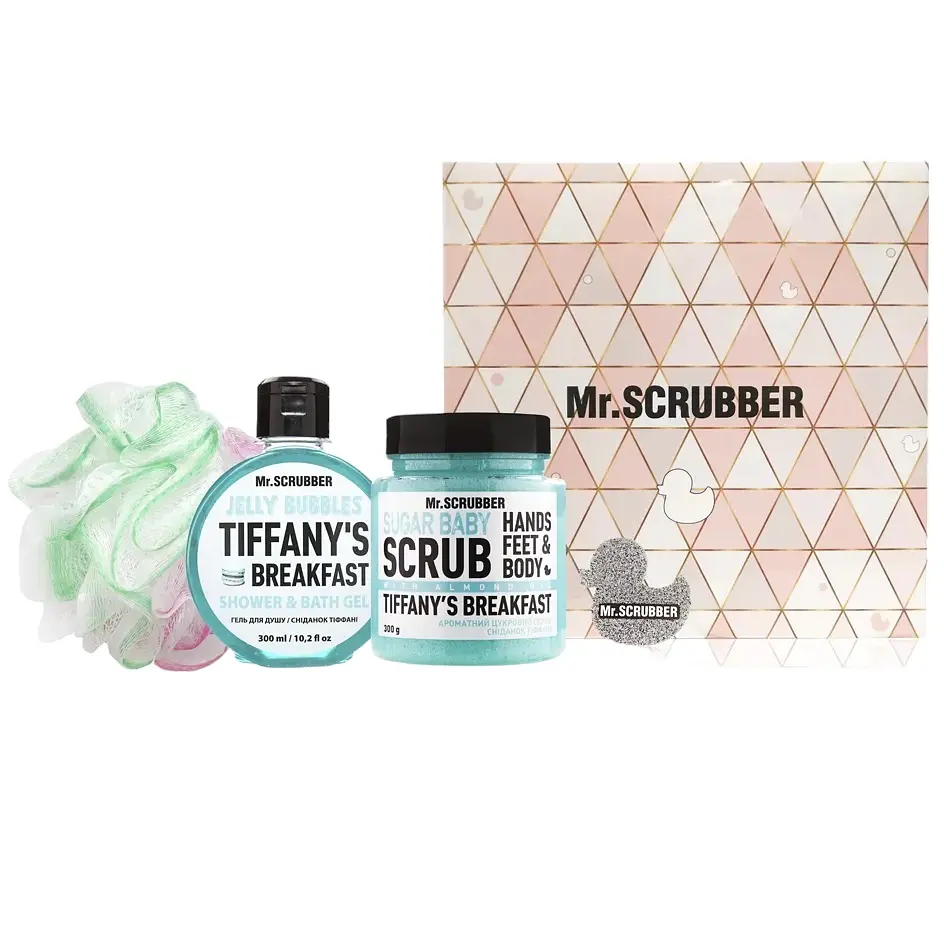 Подарунковий набір Mr.Scrubber Tiffany's Breakfast: Цукровий скраб 300 г + Гель для душу 300 мл + Мочалка Хмаринка - фото 2