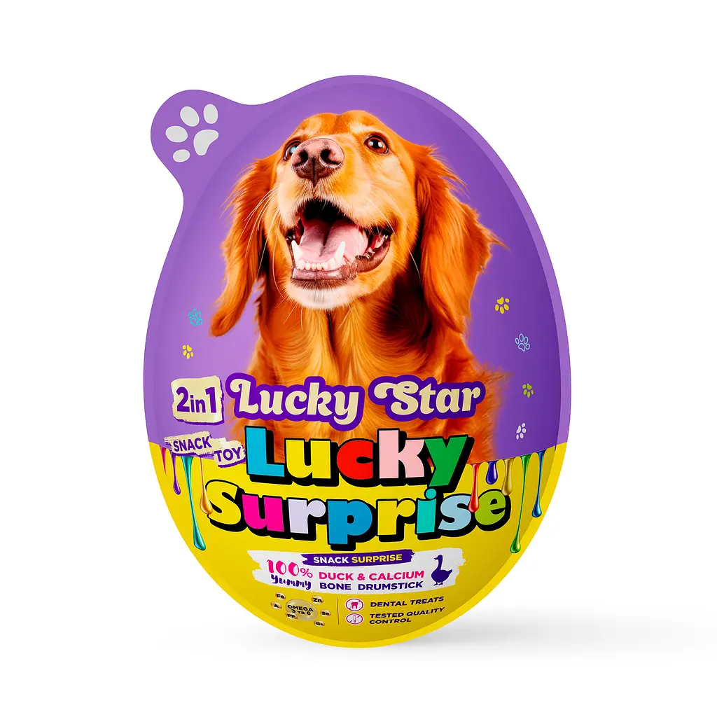 Яйце-сюрприз Lucky Star для собак з іграшкою та мʼякими качиними гомілками з кальцієвою кісткою