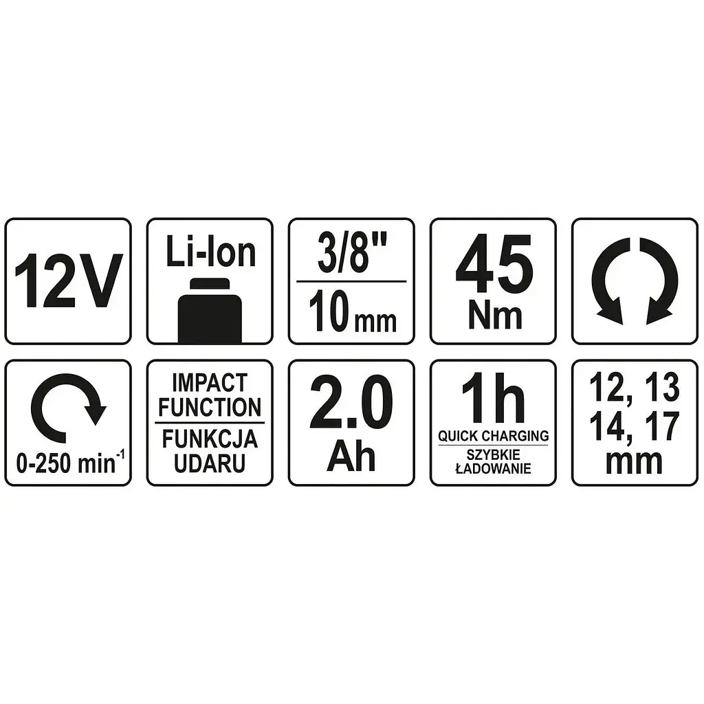 Тріскачка ударна акумуляторна Yato Li-Ion 12 В 3/8" 45 Нм (YT-82902) - фото 6