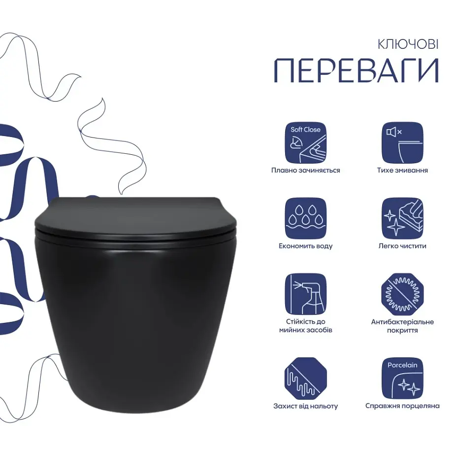 Унітаз підвісний Qtap Robin New Ultra Quiet, з сидінням Slim Duroplast/ Soft-close/ Quick Release QT13332381АSMB - фото 2