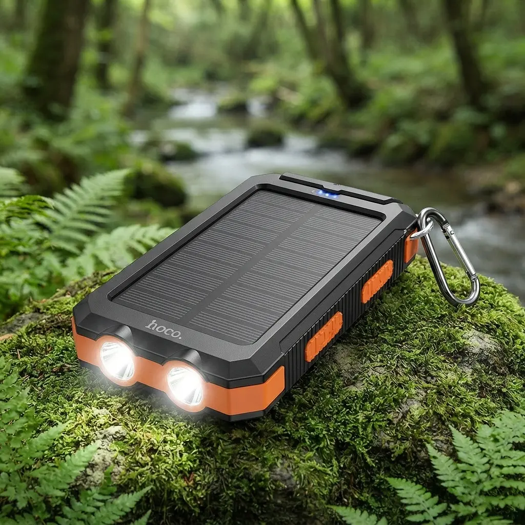 Зовнішній акумулятор павербанк універсальний HOCO J164 Platinum Solar 8000 mAh із сонячною панеллю та LED ліхтариком для телефона та гаджетів зовнішній акумулятор Power bank 22.5 Вт Чорний з помаранчевим - фото 2