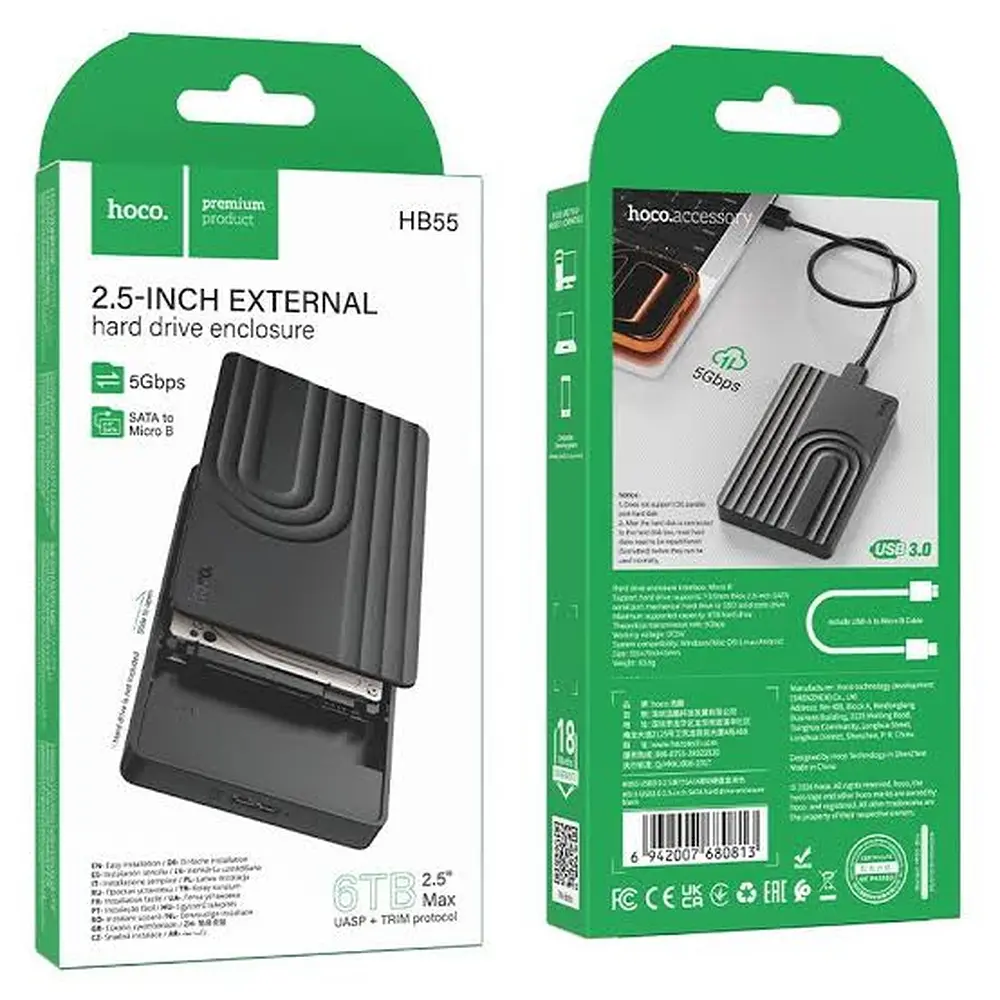 Зовнішня кишеня Hoco HB55 USB3.0 2.5-inch SATA hard drive enclosure Black - фото 2