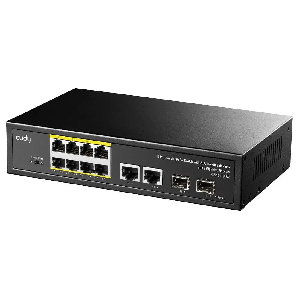 PoE-комутатор 12-портовий некерований Cudy GS1010PS2 гігабітний з 8 портами PoE+, 120W (73-00541) - фото 2