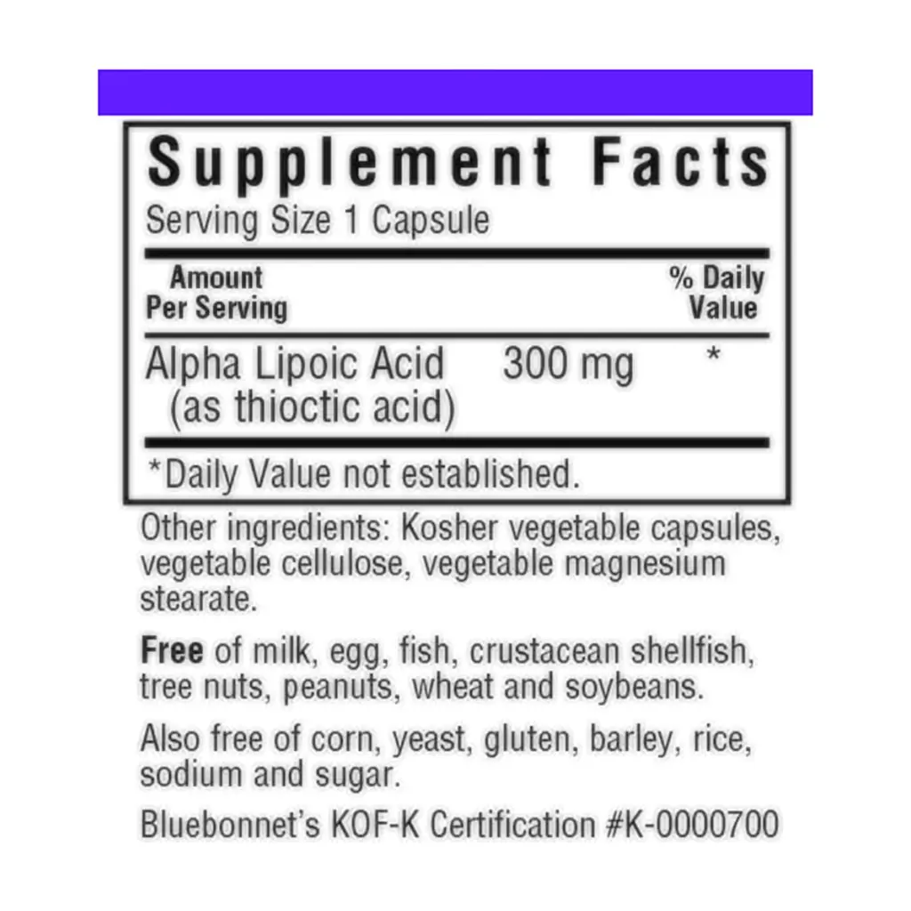 Антиоксидант Bluebonnet Nutrition Альфа-ліпоєва кислота 300 мг, 30 рослинних капсул (BLB0853) - фото 2
