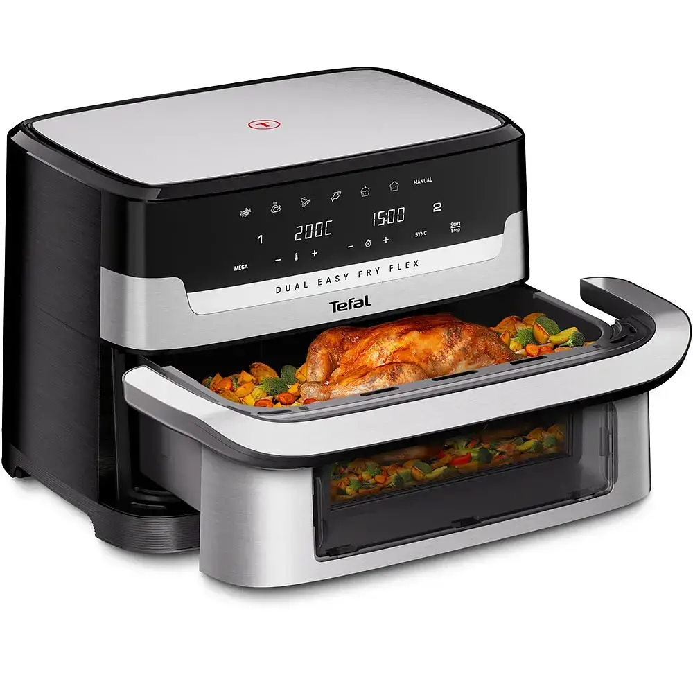 Фритюрниця з гарячим повітрям Tefal Dual Easy Fry Flex EY922DE0, 2,5 кг, 9 літрів, 2700 Вт, сріблястий / чорний - фото 2