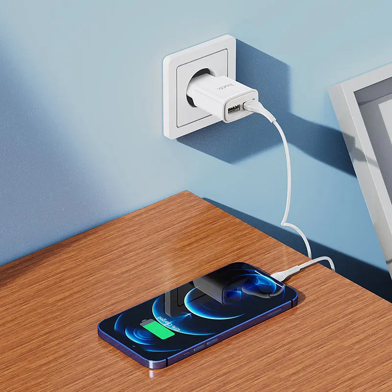 МЗП Hoco C88A Star round 2.4A (2USB-A) + кабель USB to Lightning Білий - фото 5