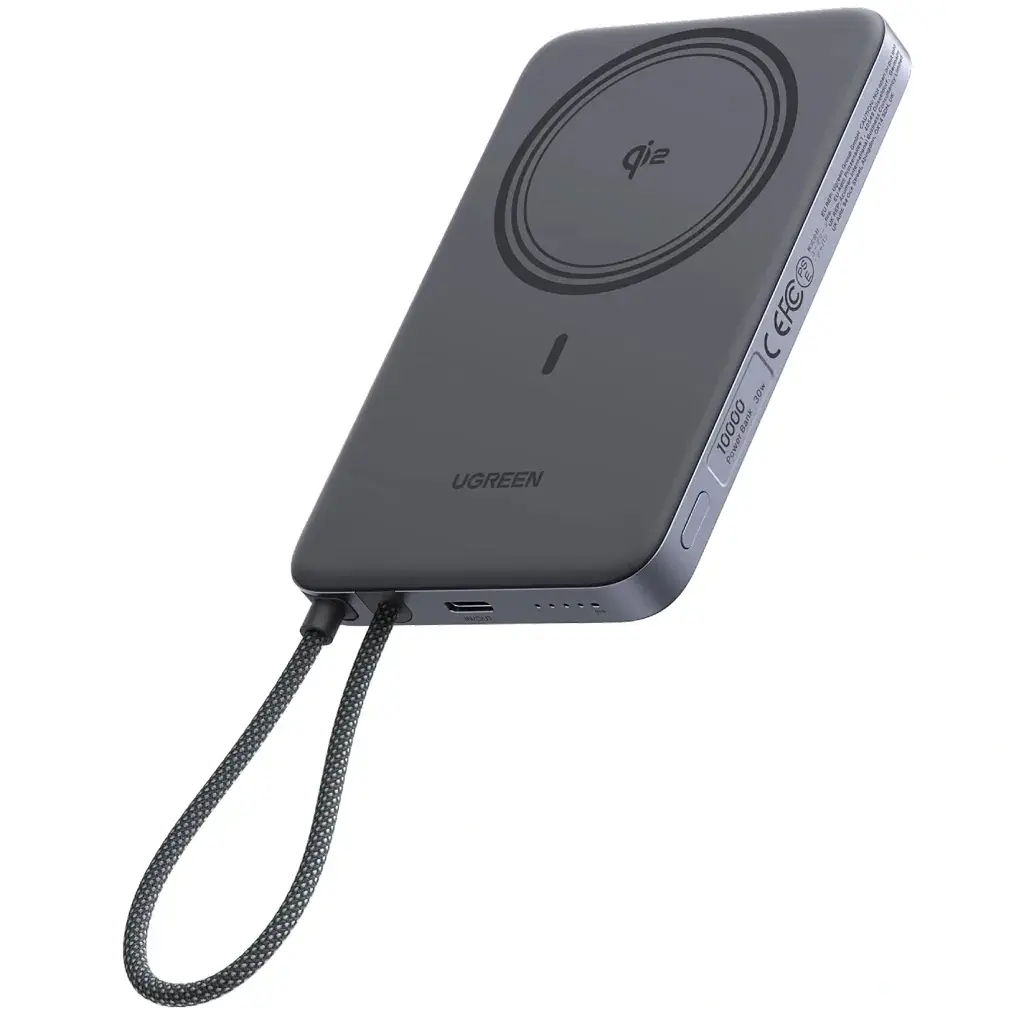 Батарея універсальна Ugreen 10000mAh 30W 1xUSB-C + 15W Magnetic Wireless + cable USB-C black (75982B) - фото 5