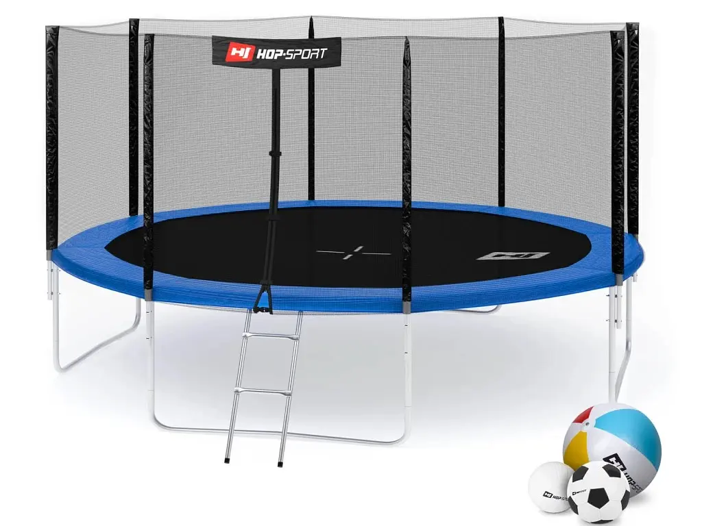 Батут Hop-Sport 14ft с наружной сеткой 427 см синий - фото 2