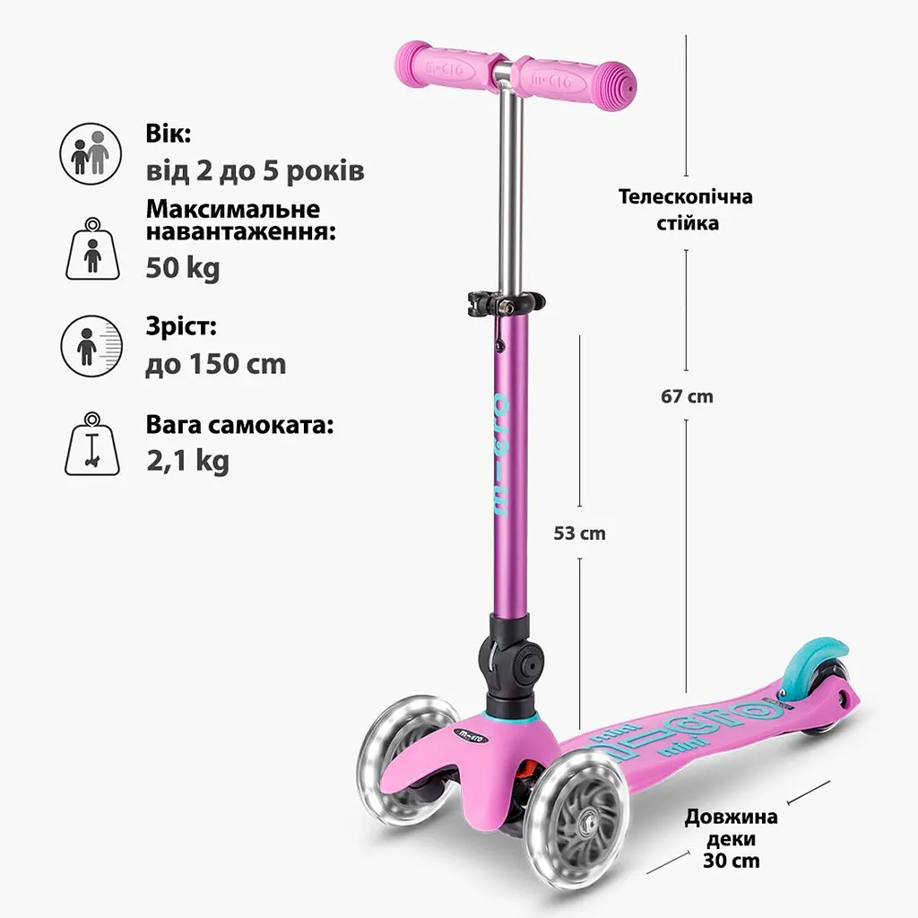 Самокат Micro Mini Deluxe Foldable LED Лавандовий (MMD398) - фото 7