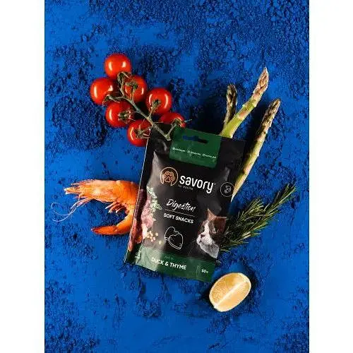 Мягкое лакомство Savory для улучшения пищеварения кошек утка с тимьяном 50 г - фото 9