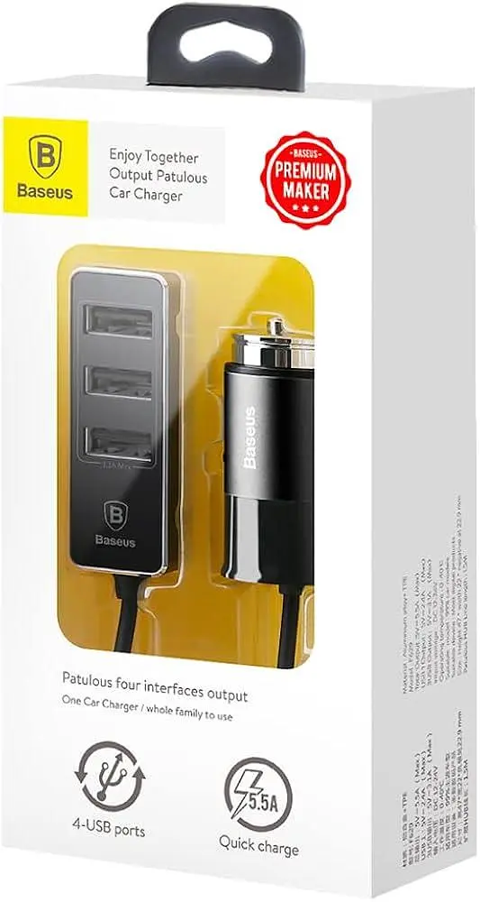 Адаптер автомобільний - розгалужувач на 4 виходи BASEUS Enjoy 4USB 5.5A CCTON-01 - фото 4