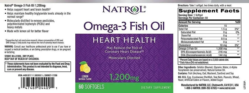 Жирні кислоти Natrol Omega-3 Fish Oil 1200 мг 60 капсул Лимон - фото 3