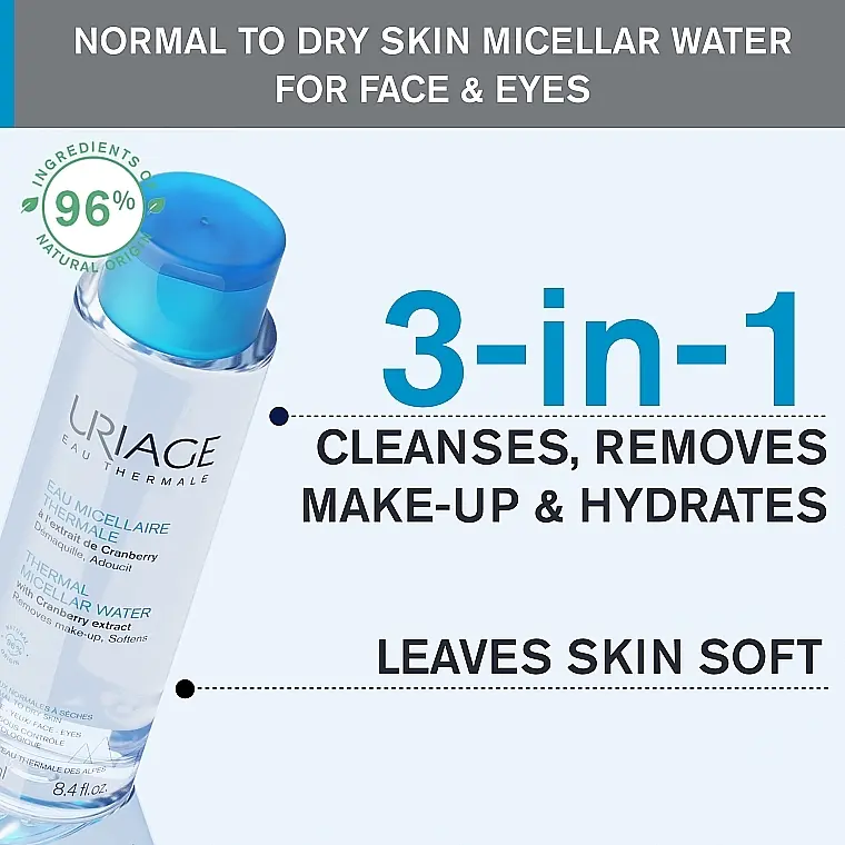 Мицеллярная термальная вода Uriage Thermal Micellar Water для нормальной и сухой кожи 250 мл - фото 4